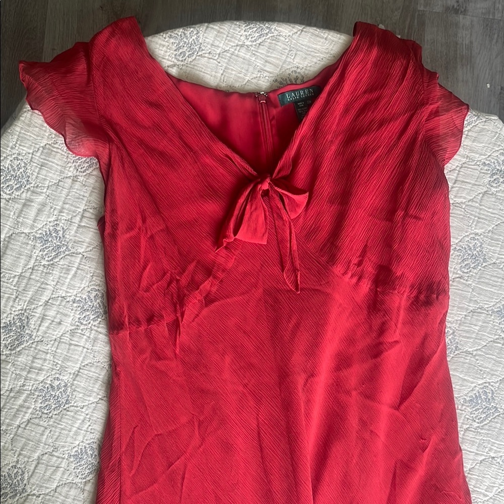 Silk Ralph Lauren Red Tie Front Cap Sleeve Maxi Dress